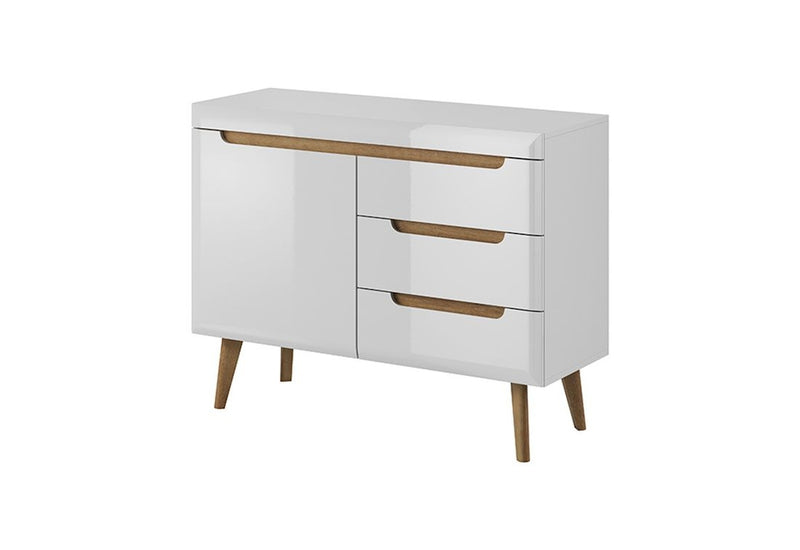 Komoda GLUM NKSZ107, 107x83x40 cm, biely lesk/dub riviera - - 0