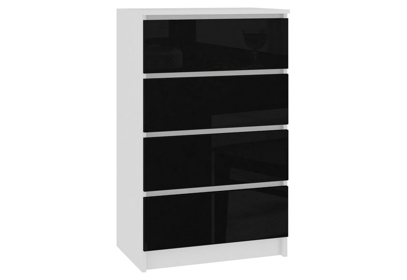 Komoda ARMARIA K60 4SZ, biela/čierna lesk, 60x99x40 - - 0