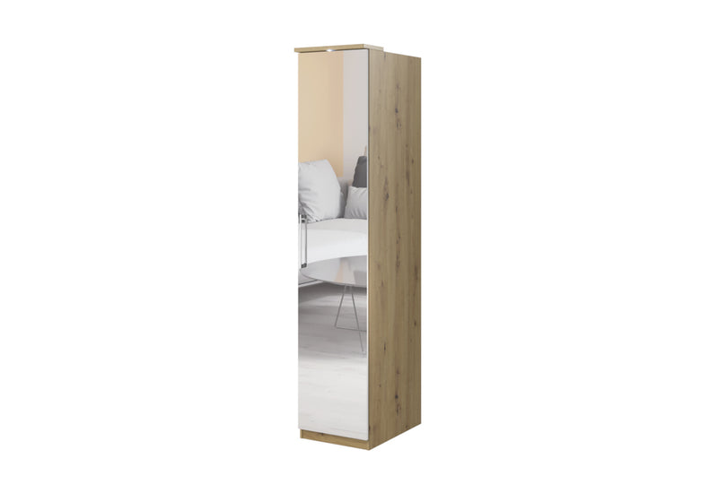 Šatníková skriňa so zrkadlom MEGOLA D1 + LED, 45x217x63, dub artisan/biela - - 0