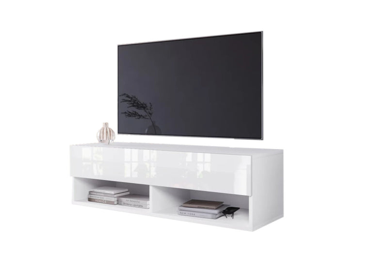 TV stolík MENDES A 100, 100x30x32, biela/biela lesk, bez LED osvetlenia - - 0