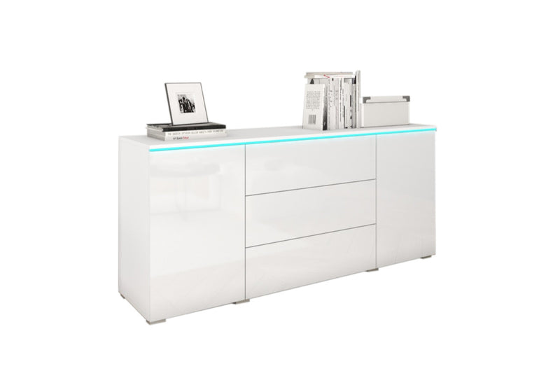 Komoda AMALIE, 150x68x39,5, biela/biela lesk + LED - - 0