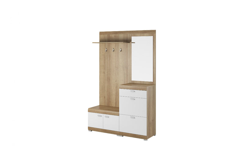 Predsieňová stena ORNELLA so zrkadlem, 135x197x34, dub riviera/biela mat - - 0