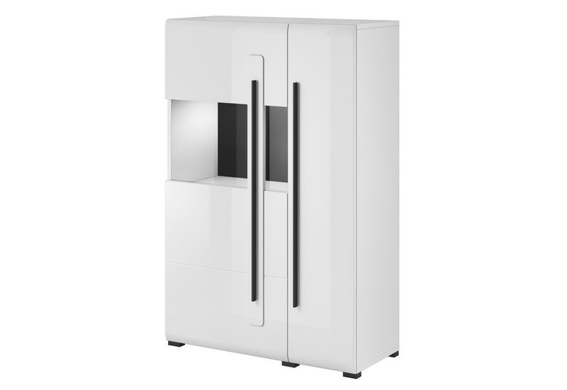 Vysoká komoda LOLA 2D + sklo, 90x136x39, biela/biela lesk - - 0