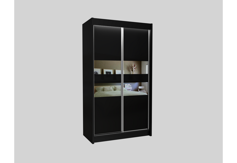 Skriňa s posuvnými dverami a zrkadlom IRIS, čierna 120x216x61 - - 0