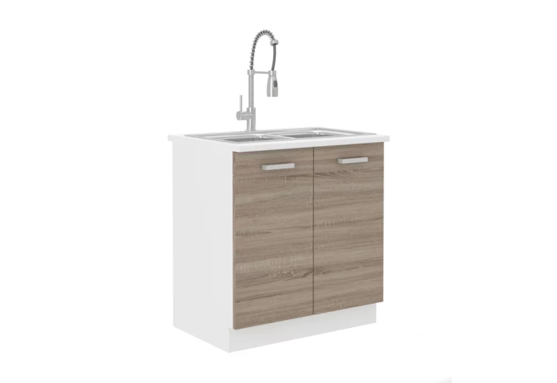 Kuchynská skrinka drezová s pracovnou doskou SOPHIA 80 ZL 2F ZB, 80x82x60, biela/dub sonoma trufel - - 0