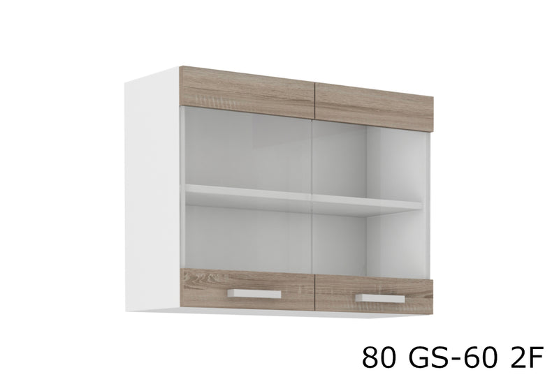 Kuchynská skrinka horná presklená SOPHIA 80 GS-60 2F, 80x60x31, biela/dub sonoma trufel - - 0
