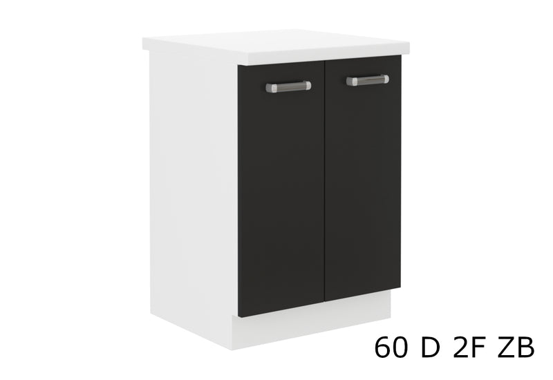 Kuchynská skrinka dolná dvojdverová s pracovnou doskou EPSILON 60 D 2F ZB, 60x82x60, čierna/biela - - 0