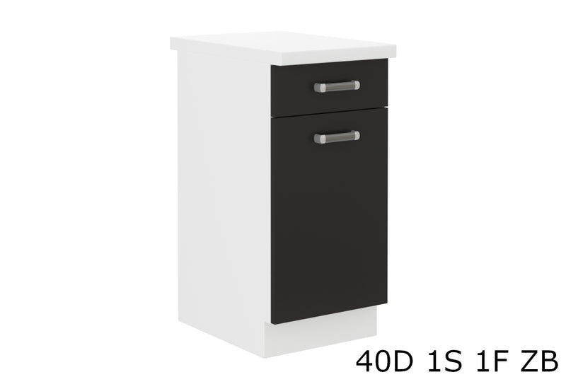 Kuchynská skrinka dolná s pracovnou doskou EPSILON 40D 1S 1F ZB, 40x82x60, čierna/biela - - 0