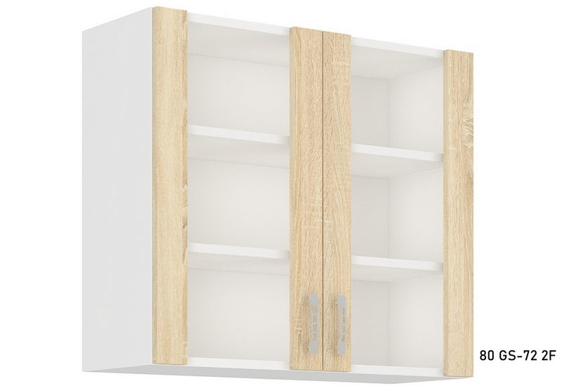 Kuchynská skrinka horná presklená AVRIL 80 GS-72 2F, 80x71,5x31, biela/sonoma - - 0