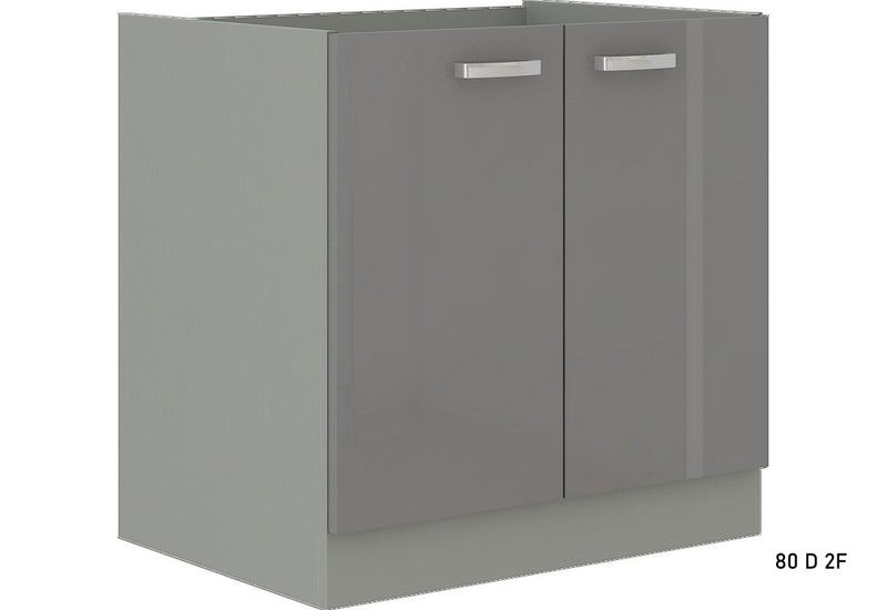 Kuchynská skrinka dolná dvojdverová GRISS 80 D 2F BB, 80x82x52, šedá/sivá lesk - - 0
