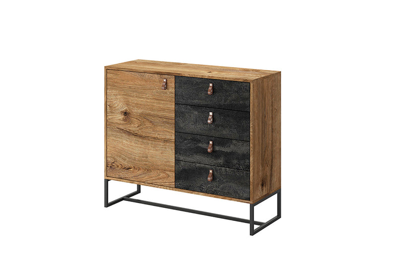 Komoda BRUNO DK 103, 103x89x39, dub Ribbeck/čierny kameň - - 0