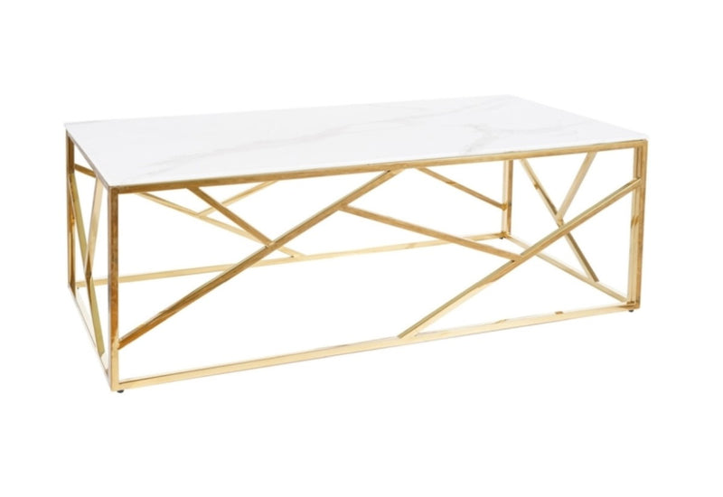 Konferenčný stolík KAPPA A II, 120x40x60, biely mramor/zlatá - - 0