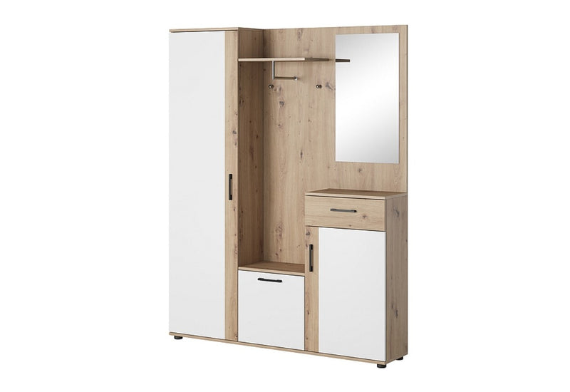 Predsieňová zostava PLUNG P-006, 145x184x29, dub artisan/biela - - 0
