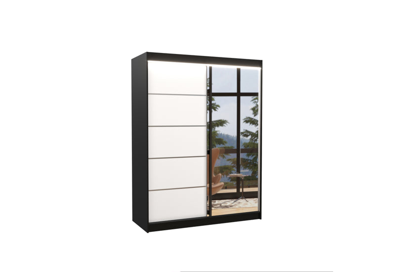 Posuvná skriňa so zrkadlom LIMBA, 150x200x58, čierna/biela - - 0