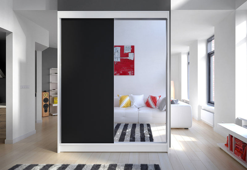 Šatníková skriňa LAMINO I, 150x200x58, biela/čierna - - 0