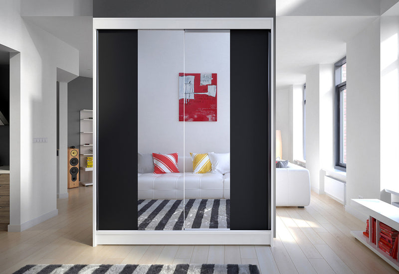 Šatníková skriňa LAMINO II, 150x200x58, biela/čierna - - 0