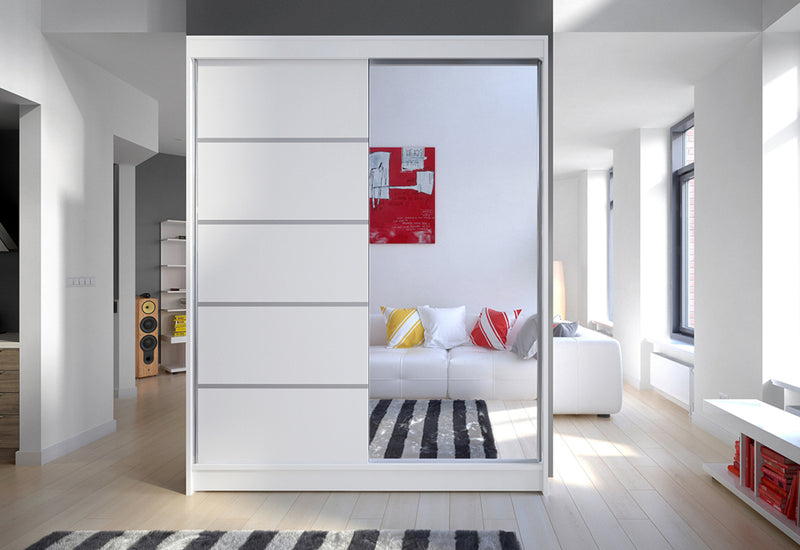 Šatníková skriňa LAMINO III, 150x200x58, biela - - 0