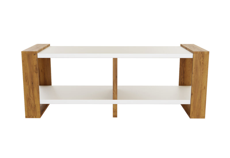 TV stolík BRANO, 120x45x40, biela/dub zlatý - - 0