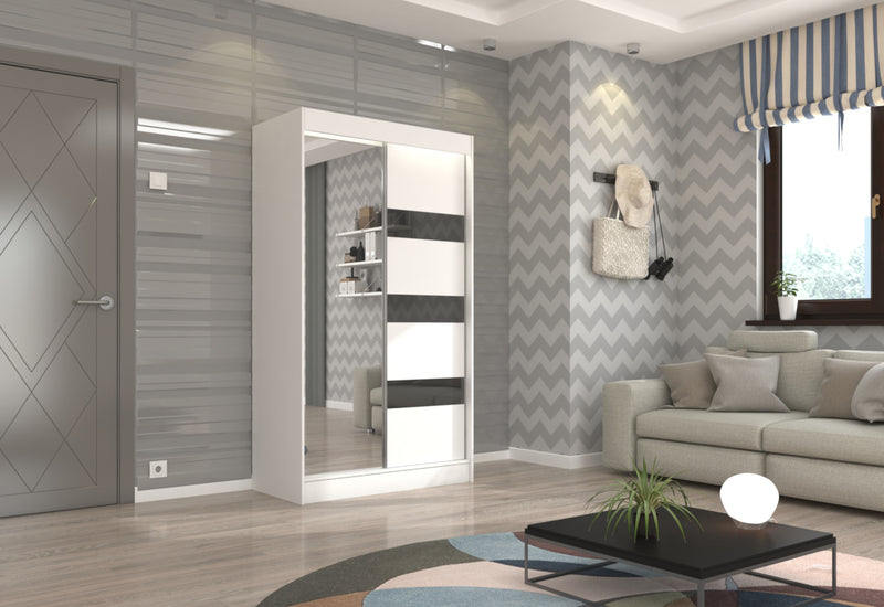 Šatníková skriňa TOBAS, 120x215x61, biela/čierna - - 0