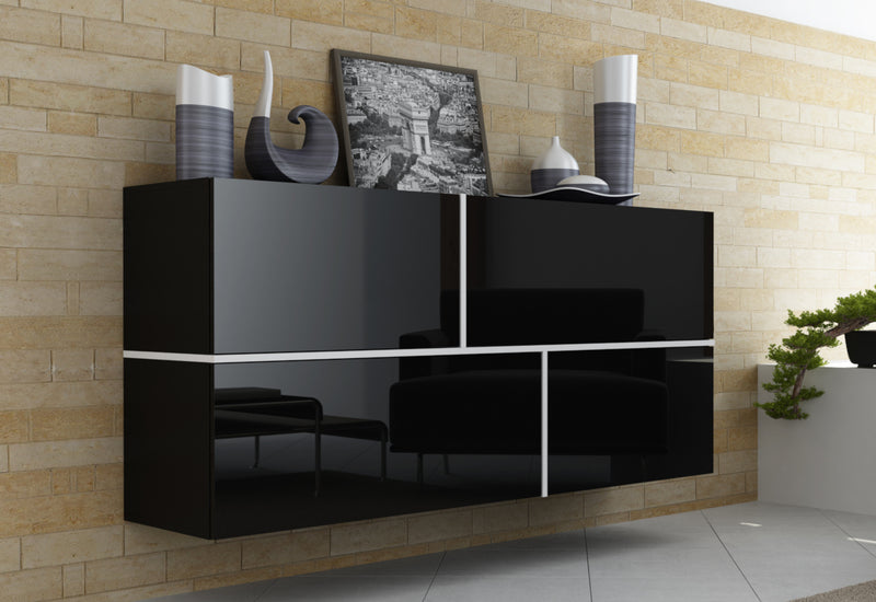 Komoda GABA, 170x80x40, čierna/čierna lesk/biela - - 0