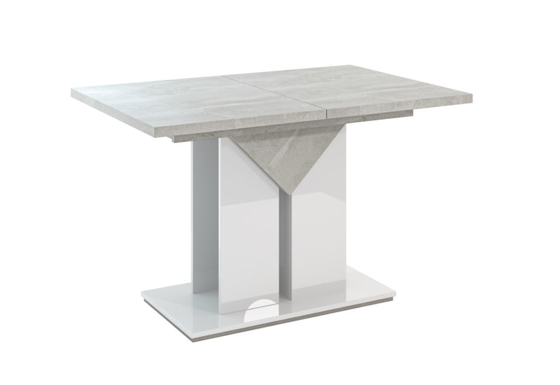 Rozkladací jedálenský stôl TROP, 120/160x75x80, K350 concrete flow/biela lesk - - 0