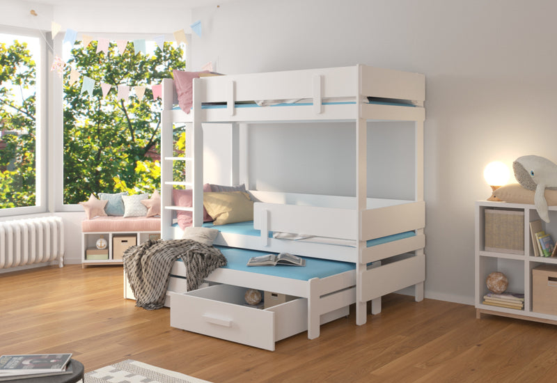Detská poschodová posteľ ETAPA + 3x matrac, 90x180, biela - - 0