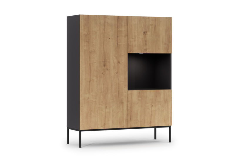 Vysoká komoda LANZA, 120x150x40, čierna/dub artisan - - 0
