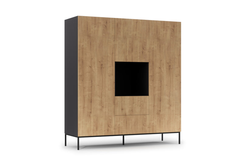 Šatníková skriňa LANZA 2, 135x200x60, čierna/dub artisan - - 0