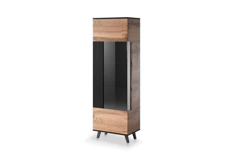 Vitrína RADON W1, 60x182x40, dub wotan/čierna - - 0