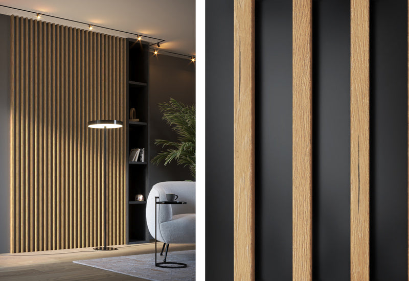Nástenné lamelové panely SPRINTY, 30,2x275x3,8, dub/čierna - - 0