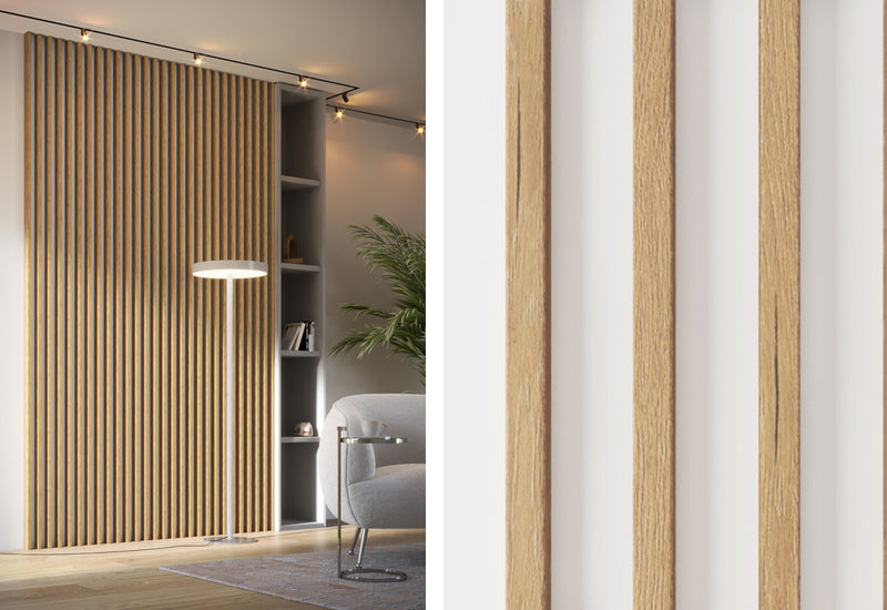 Nástenné lamelové panely SPRINTY 2, 30,2x275x3,8, dub/biela - - 0