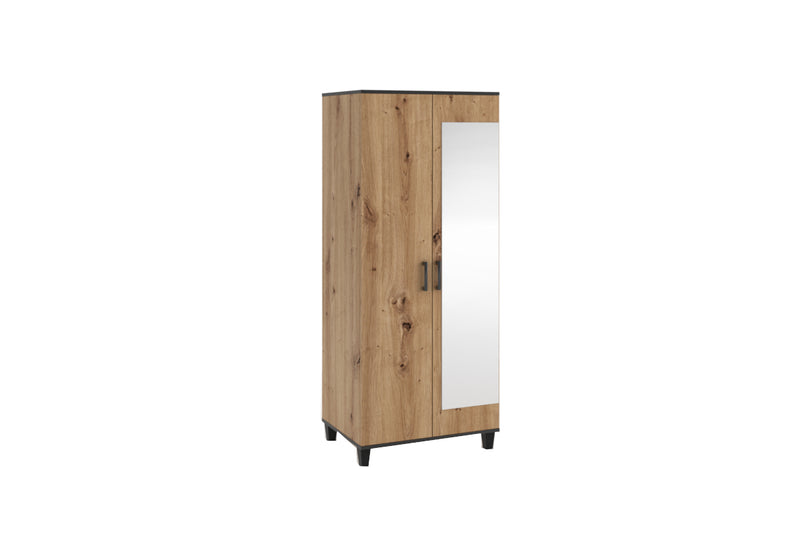 Šatníková skriňa so zrkadlom PHILIPE, 80x193x56, dub artisan/čierna - - 0
