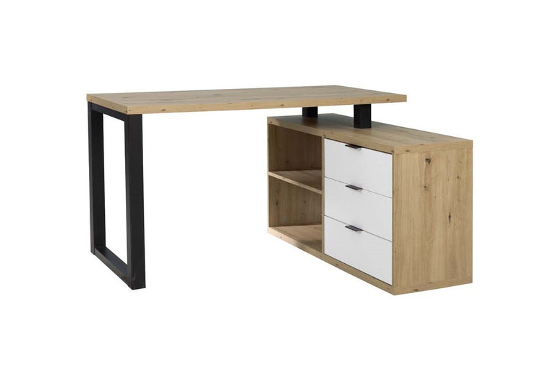 Písací stôl RAMO 3, 135x76,2x115, dub artisan/čierna/biela - - 0