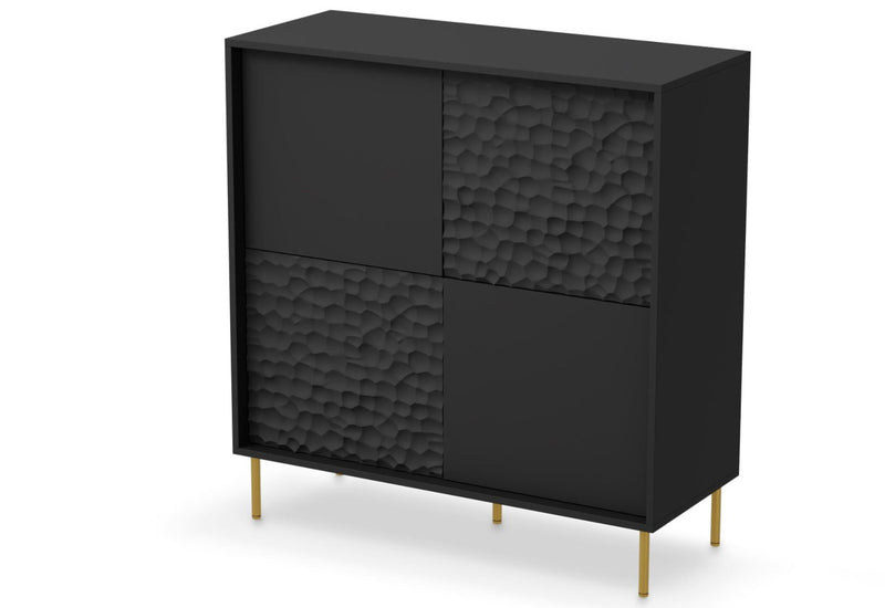 Komoda PETYR 2, 80x105x41, čierna/zlatá - - 0