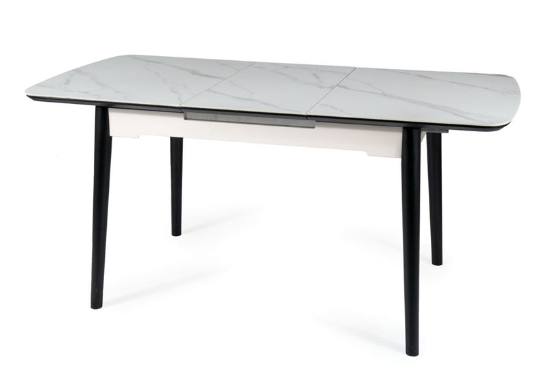 Jedálenský stôl EPEL, 120-160x76x80, biely mramor/čierna - - 0