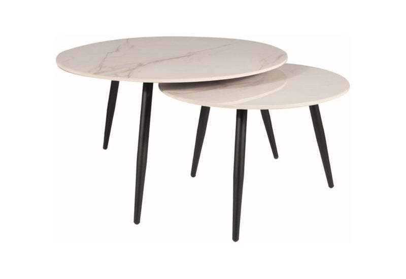 Set konferenčných stolíkov GIMBA, 80x45-60x40, biely mramor/čierna - - 0