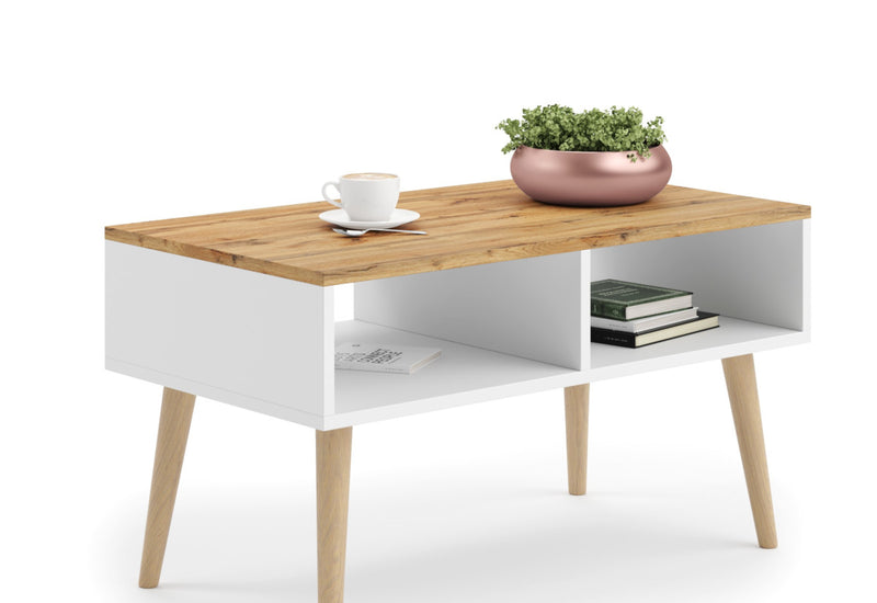 Konferenčný stolík SANTA, 90x55x50, biela/dub craft zlatý - - 0