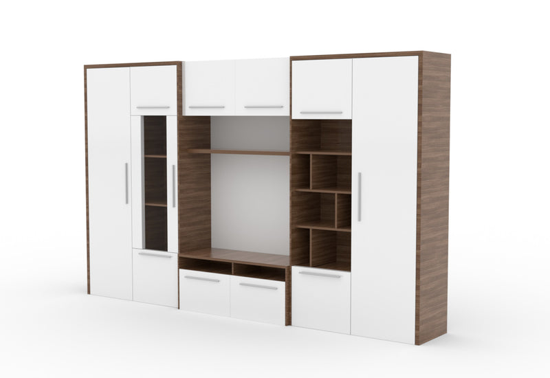 Obývacia stena ANIO, 320x200x45, dub mont blanc tmavý/biela lesk - - 0