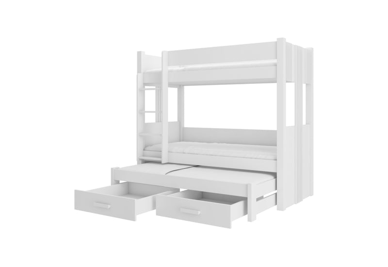 Detská poschodová posteľ TEMA + 3x matrac, 90x200, biela - - 0