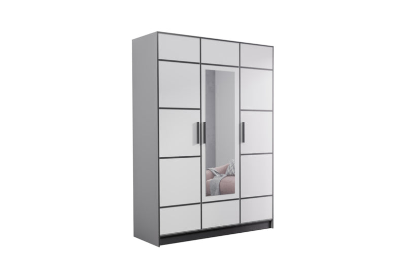 Šatníková skriňa RON s páskami, 156,4x205x39, biela/čierna - - 0