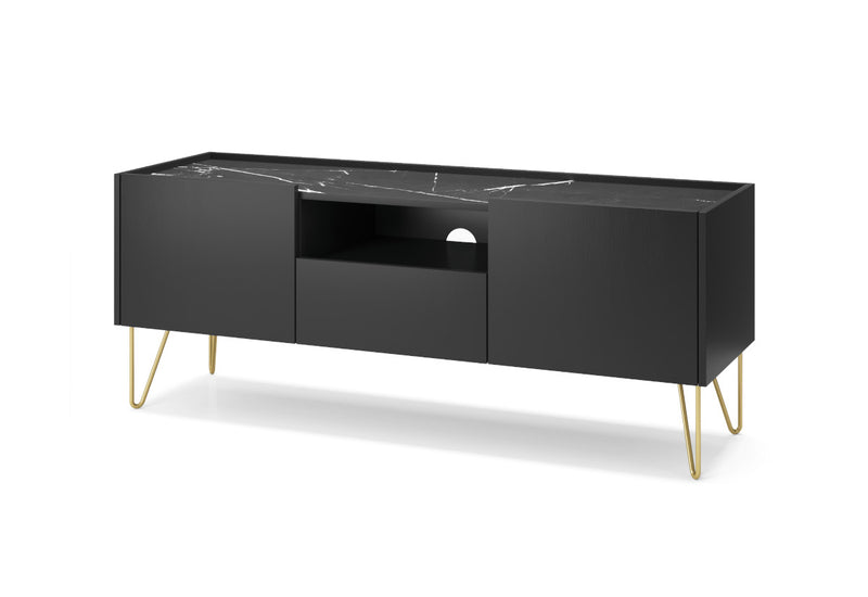 TV stolík ARMON, 144x55x37, čierny grafit/čierny mramor royal - - 0