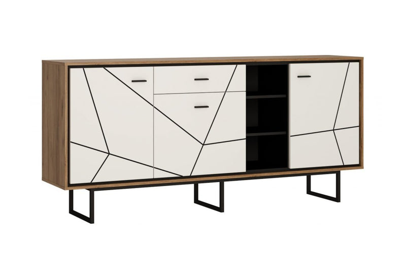 Komoda BRONO 2, 197,3x90,3x40, dub catania/ biela lesk/ čierna - - 0