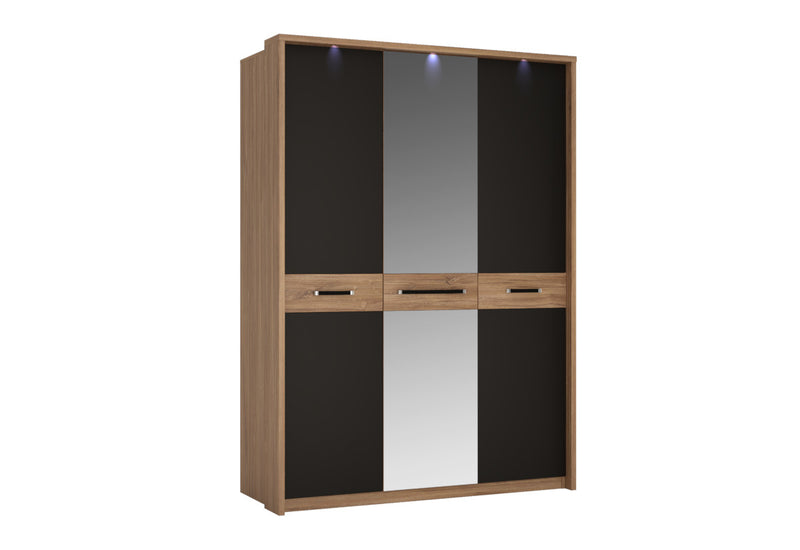 Šatníková skriňa MORACO, 155,6x215,3x65,1, dub stirling/čierna mat - - 0