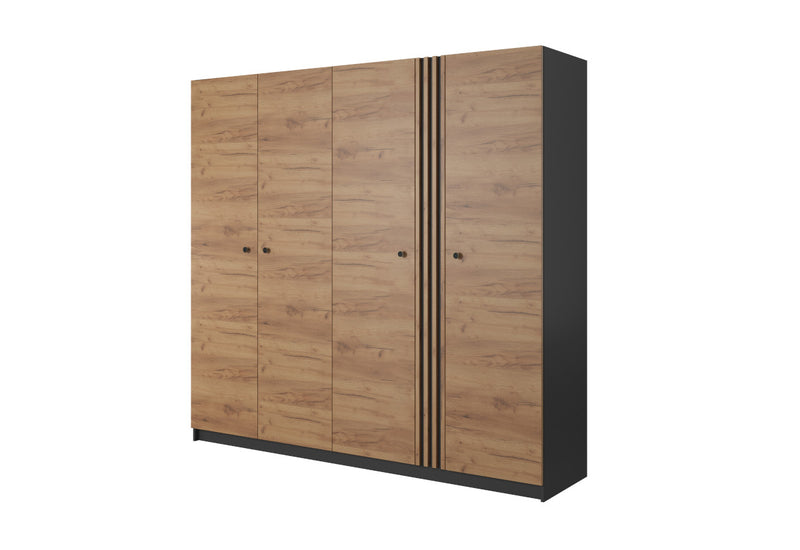 Šatníková skriňa DELCA, 220x208,4x53,6, antracit/dub craft zlatý - - 0