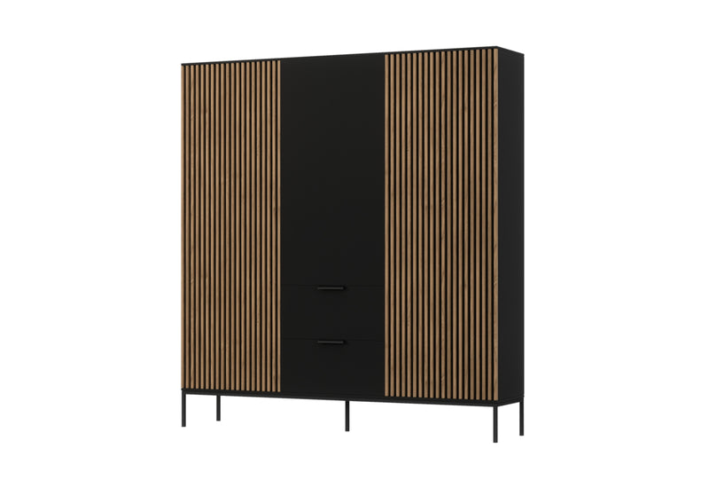Šatníková skriňa RATINA, 185x200x60, dub artisan/čierna mat - - 0