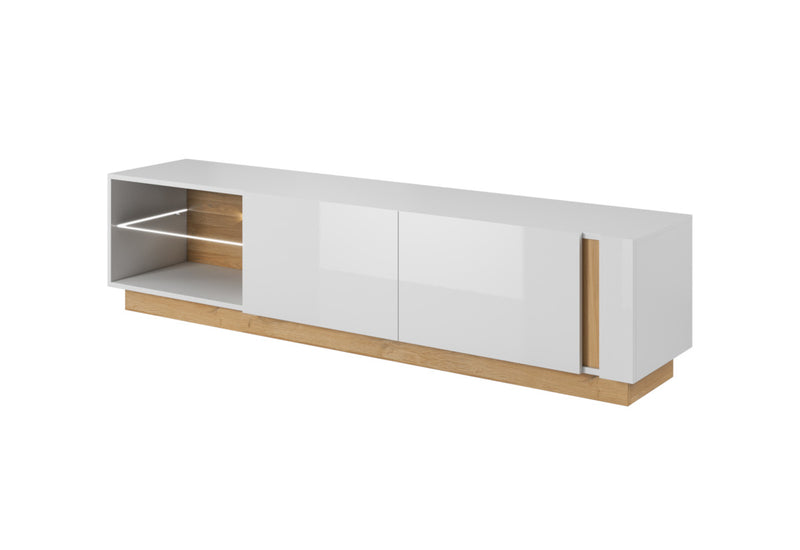 TV stolík ARMONA + LED osvetlenie, 187,5x45,5x40, biela/biela lesk/dub grandson - - 0