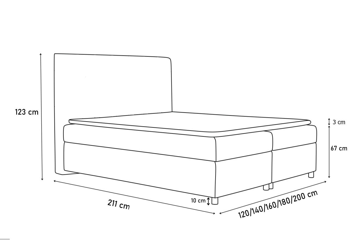 Čalúnená postel MONA + úložný priestor + topper - ROZMEROVKA - 1