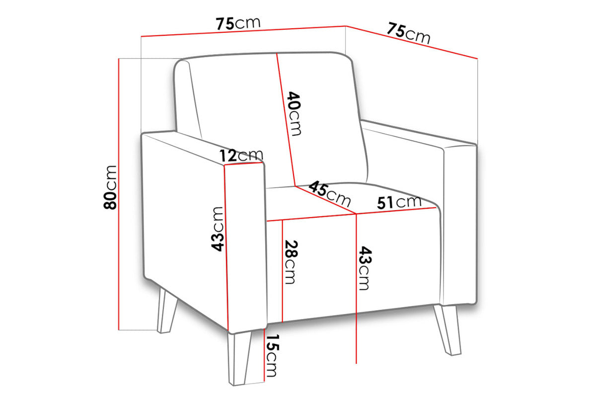 Čalúnené kreslo DIVEDO - ROZMEROVKA - 1