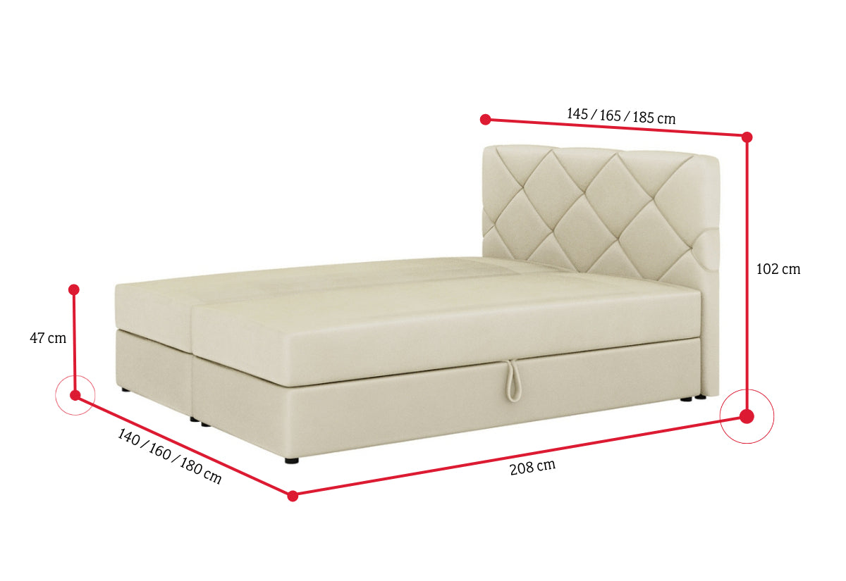 Čalúnená posteľ boxspring SCARLETT + úložný priestor + topper - ROZMEROVKA - 2