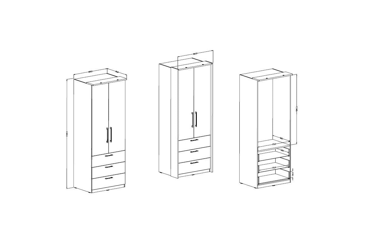 Šatníková skriňa MEGOLA 2D3S - ROZMEROVKA - 1